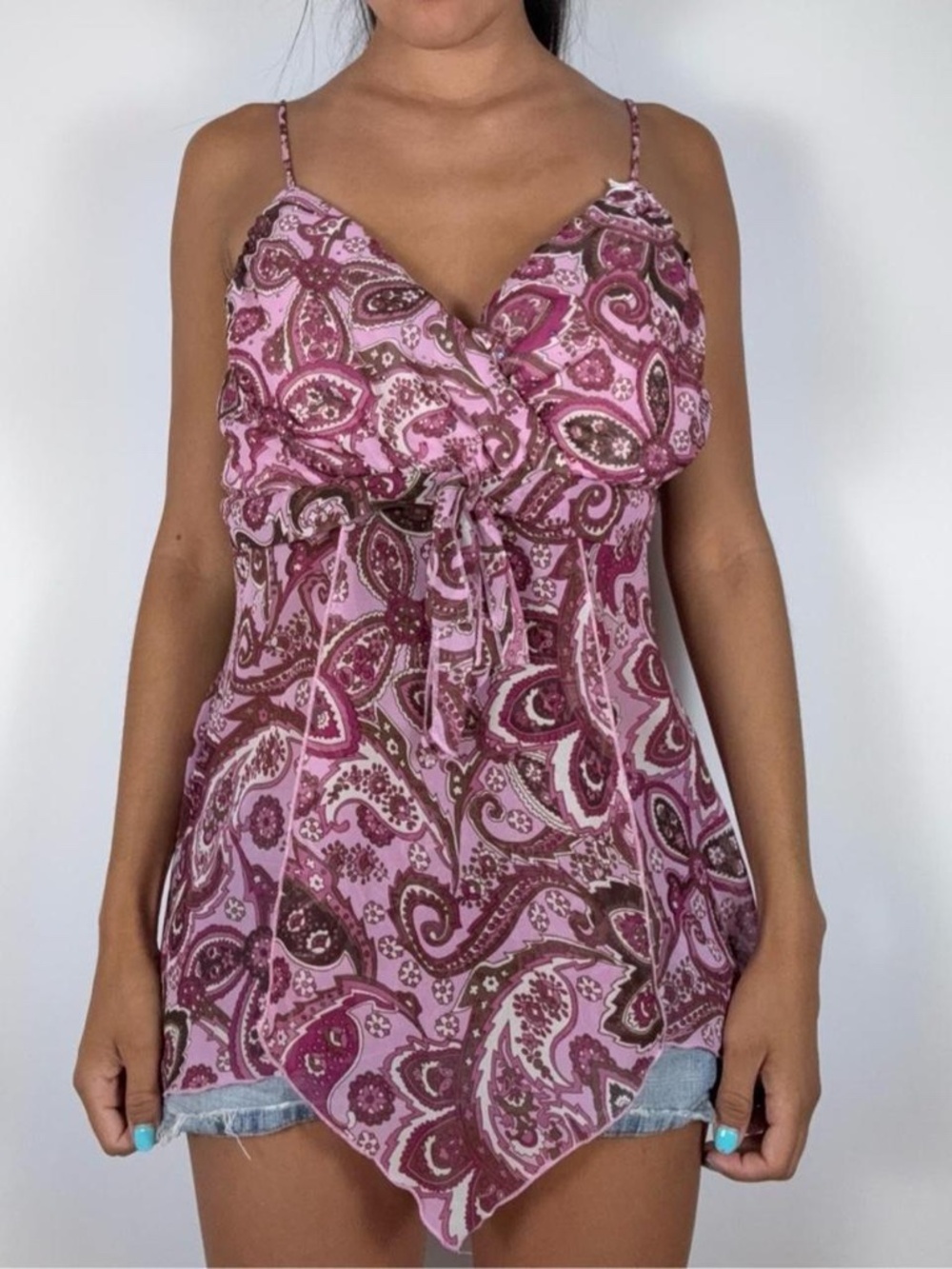 Y2K pink & purple paisley print cami top